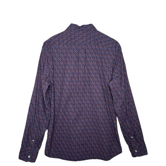 J Crew Top Mens Large Blue Slim Ditsy Floral Button Down Long Sleeve Preppy - Picture 2 of 14